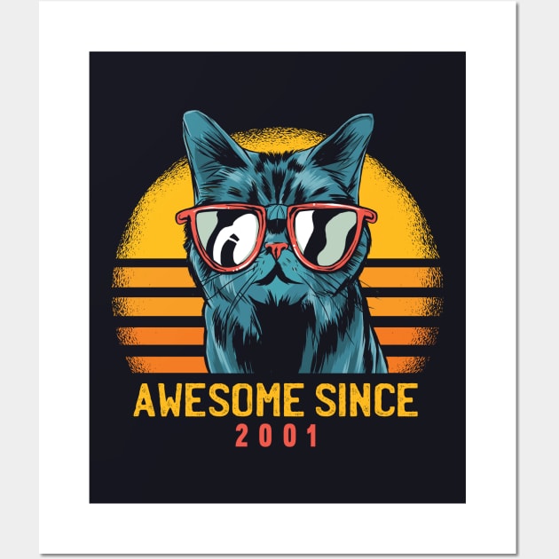 Retro Cool Cat Awesome Since 2001 // Awesome Cattitude Cat Lover Wall Art by Now Boarding